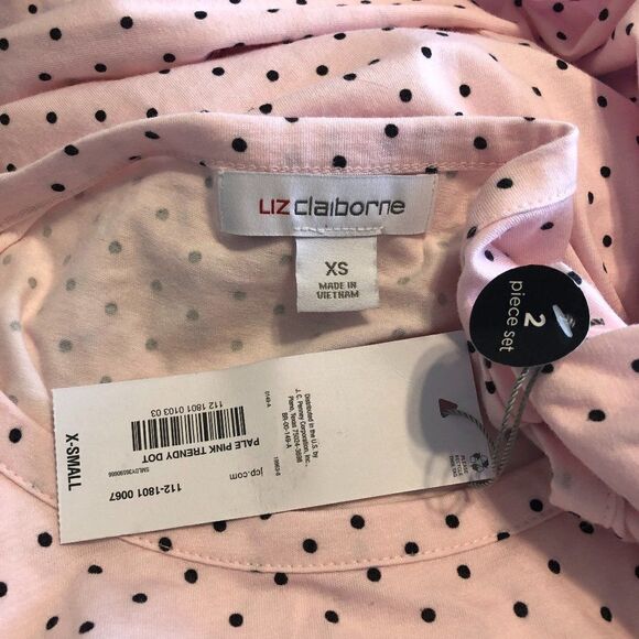 Liz Claiborne Pajama Top (Only) Pink w/Black Polka dots NWT Size XS - Picture 4 of 4